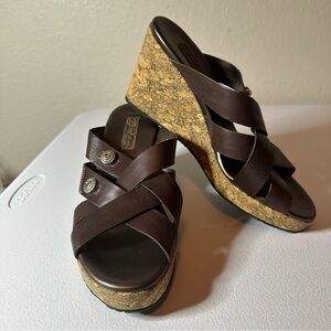 Brighton Brown Wedge Sandals with Comfort Cork Footbed